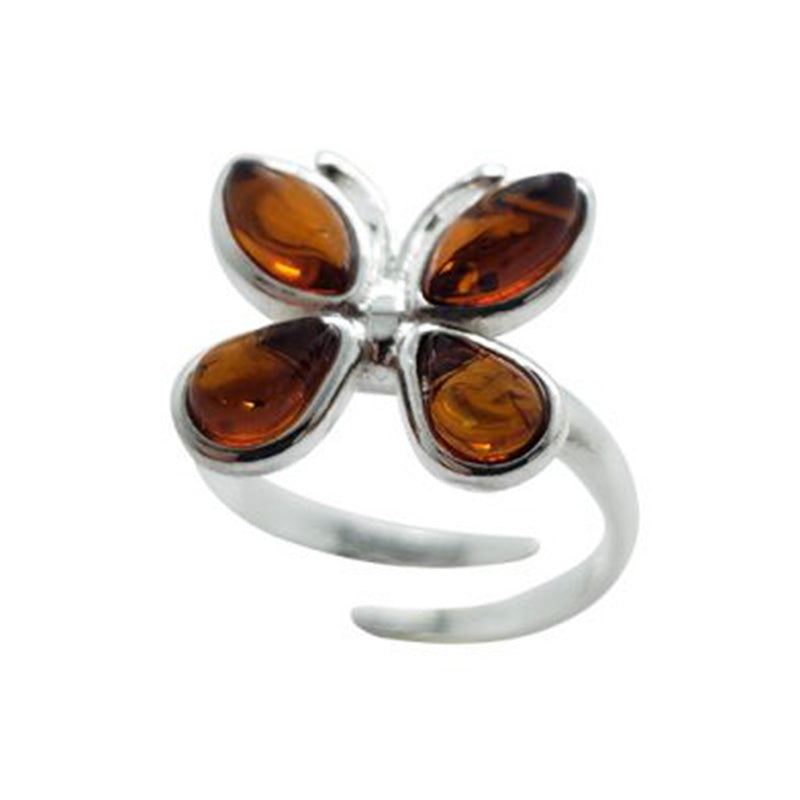 Cognac Amber Butterfly Ring