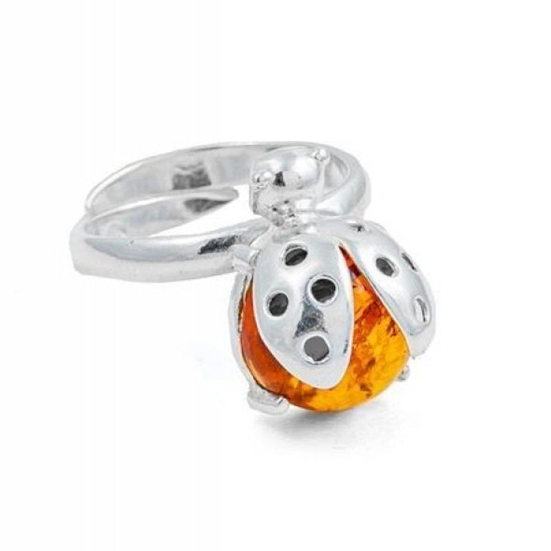 Ladybug Cognac Amber Ring