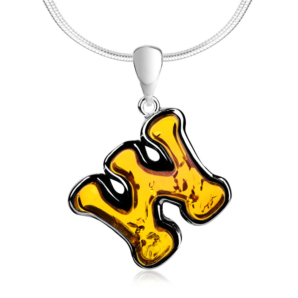 Cognac Amber Sterling Silver Letter W Pendant