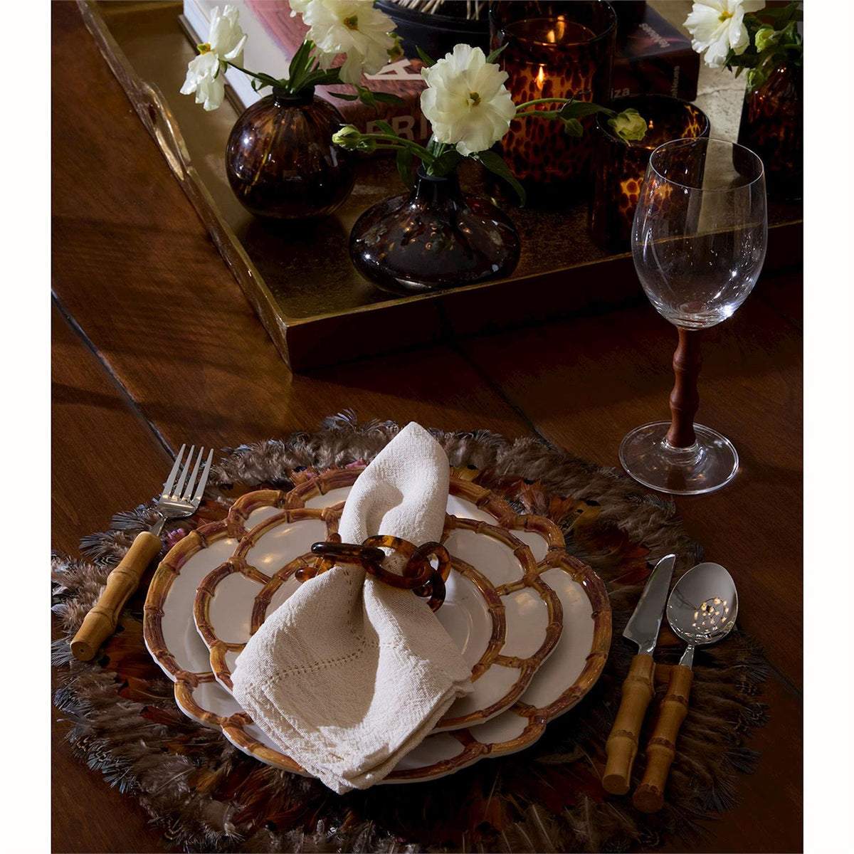 Faux Bamboo Stem Wine Glasses S/4