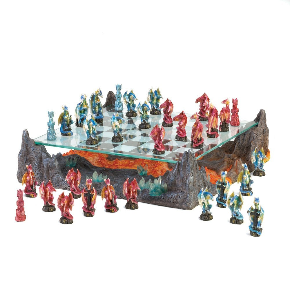 Blue vs Red Dragon Chess Set