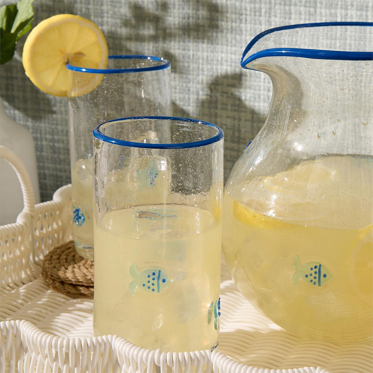 Fish Bubble Pitcher &amp; Highball Glasses S/8