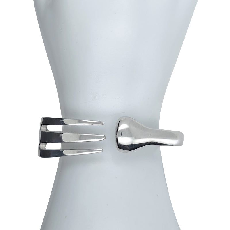Rhodium Plated Sterling Silver Adjustable Fork Cuff Bracelet