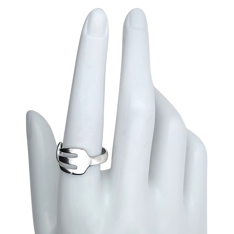 Rhodium Plated Sterling Silver Adjustable Fork Ring