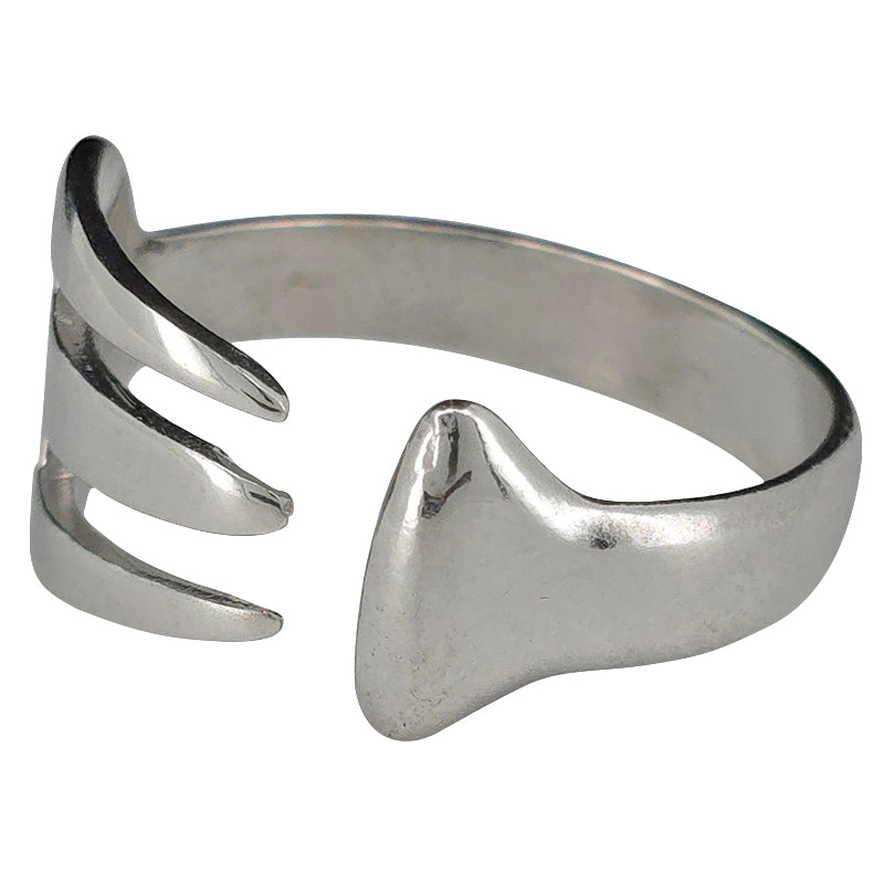 Rhodium Plated Sterling Silver Adjustable Fork Ring
