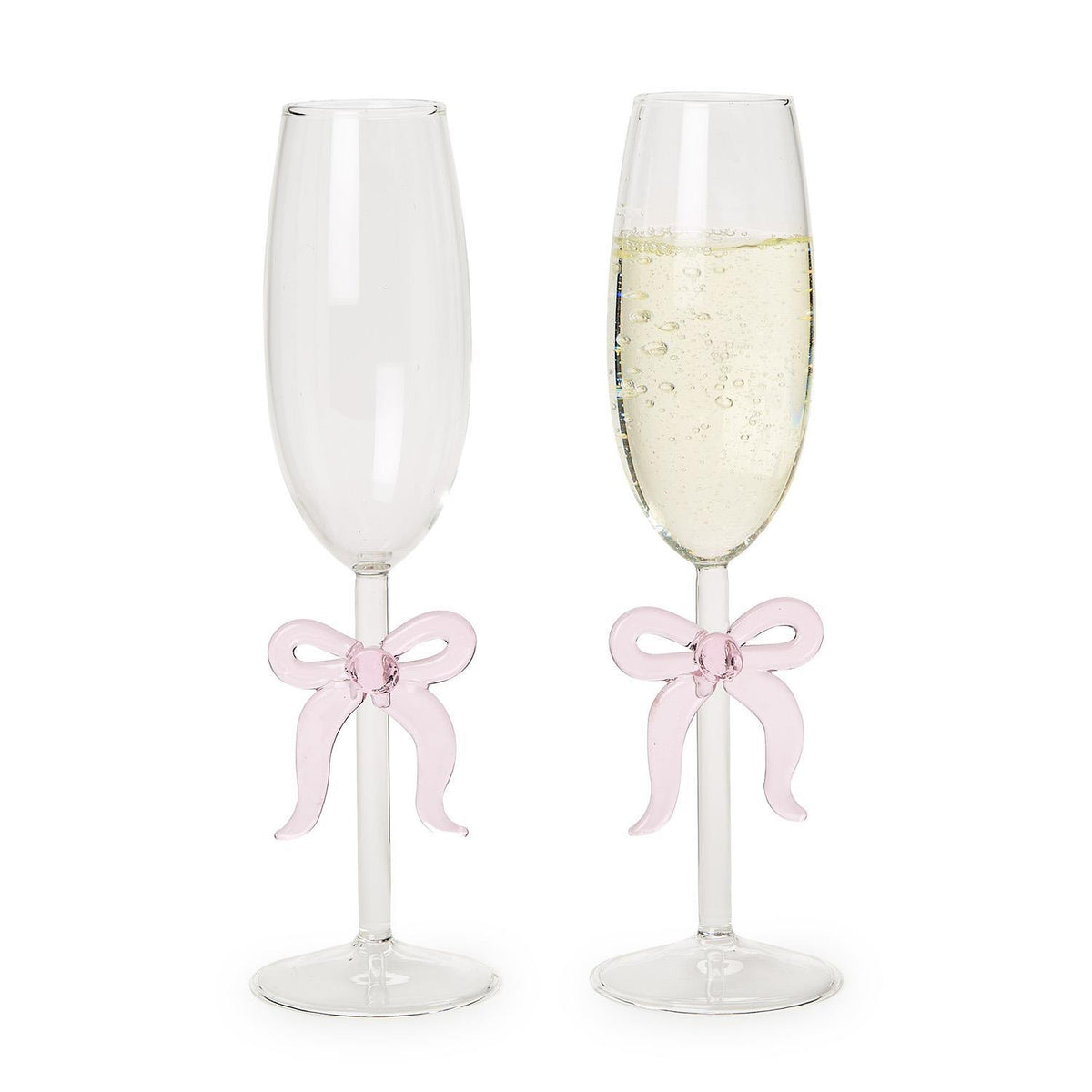 Pink Bow Champagne Glass S/2