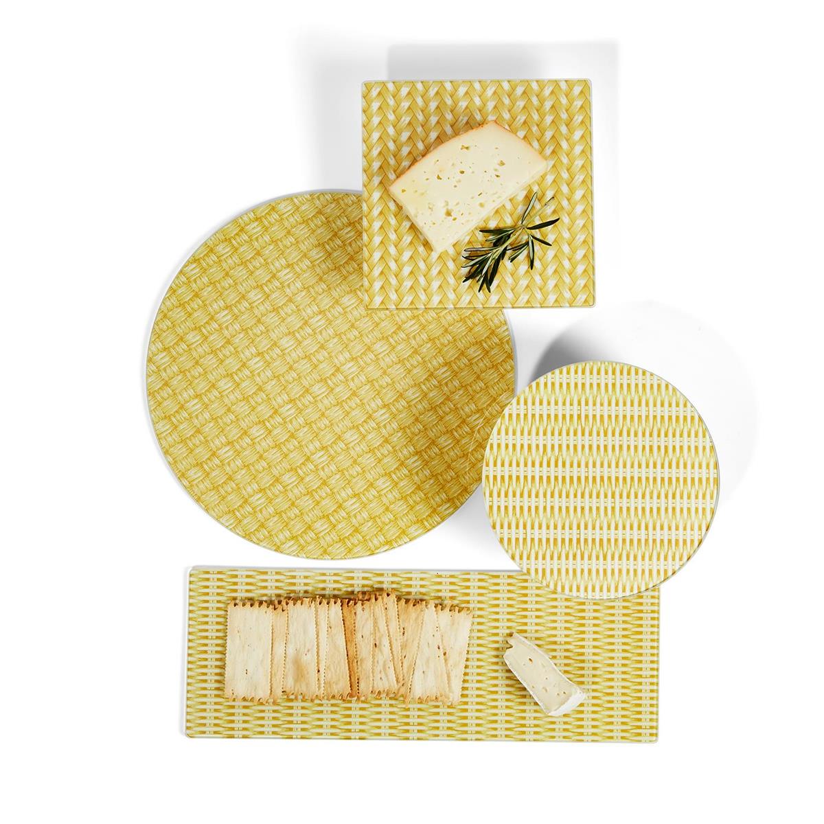 Rattan Weave Glass Serving Trays S/4
