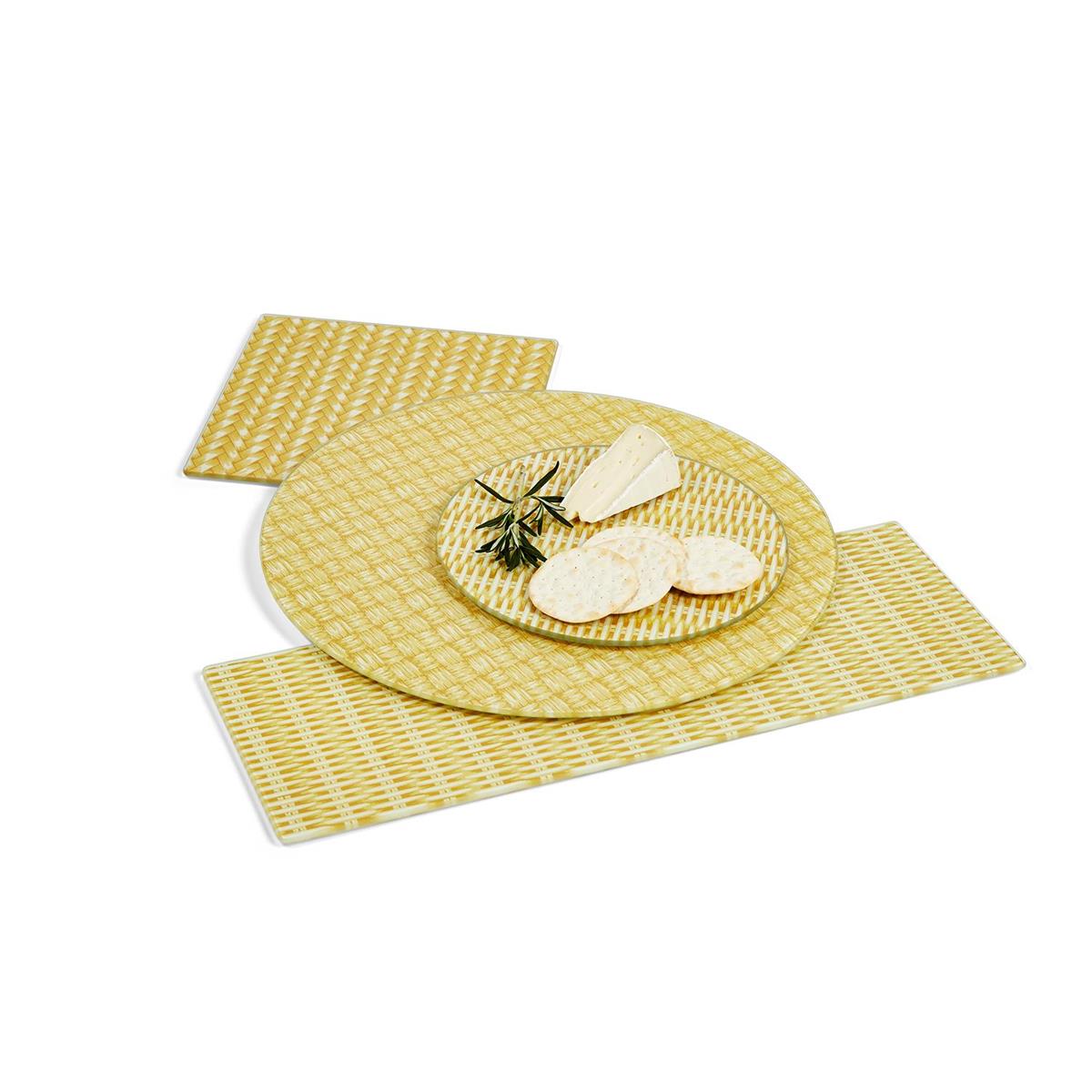 Rattan Weave Glass Serving Trays S/4