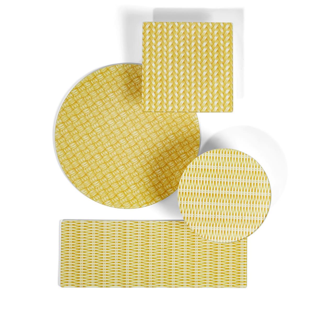 Rattan Weave Glass Serving Trays S/4