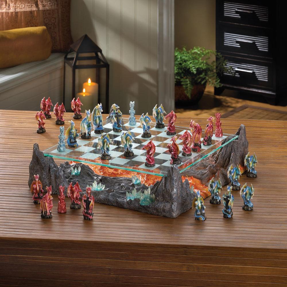 Blue vs Red Dragon Chess Set