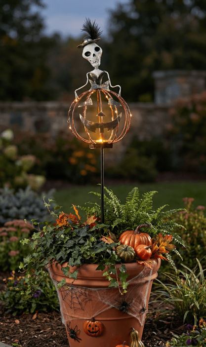 LED Lady Skeleton in Pumpkin Dress