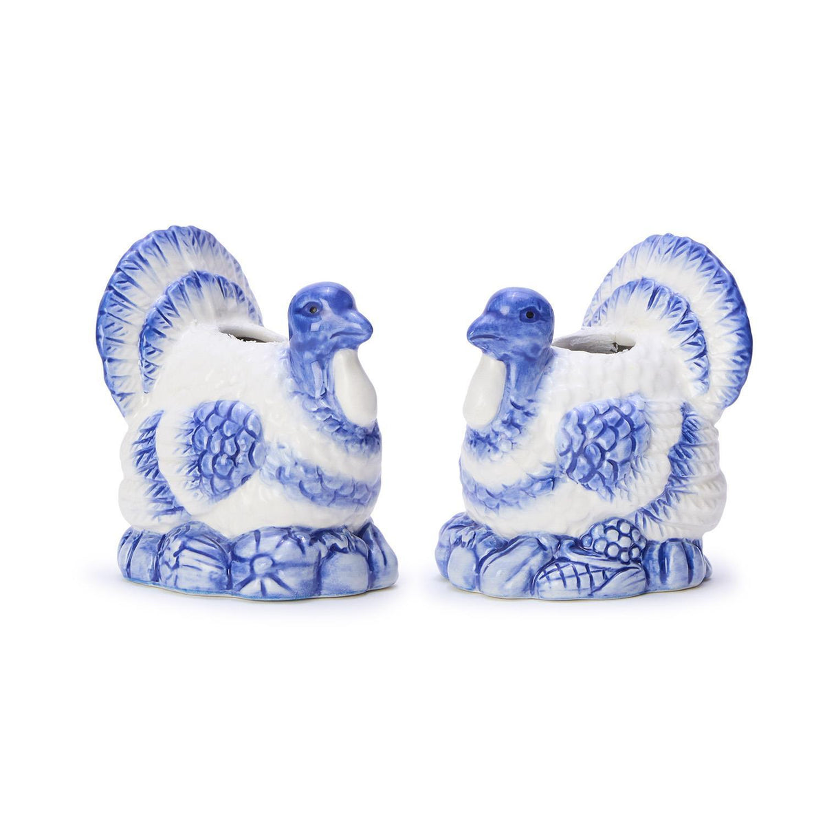Turkey Blue & White Candle Holders S/2