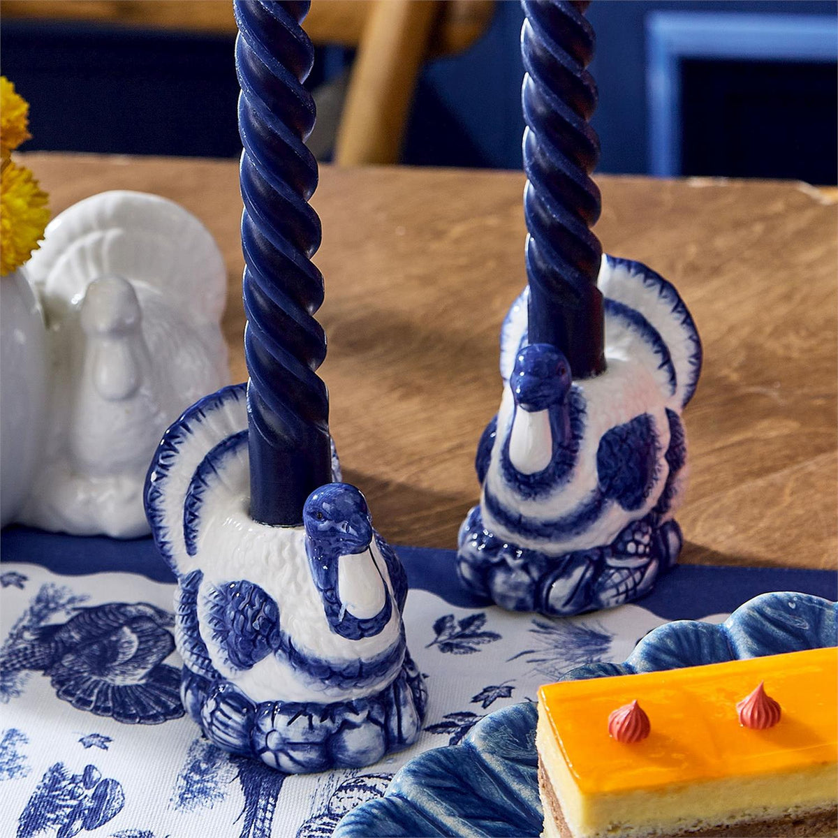 Turkey Blue & White Candle Holders S/2