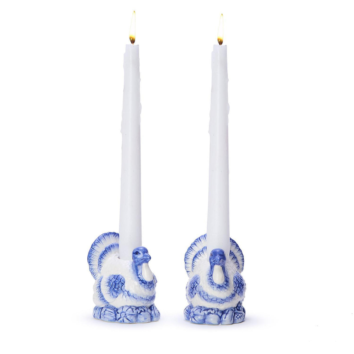 Turkey Blue & White Candle Holders S/2
