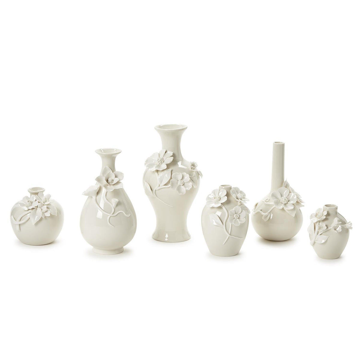 White Mini Sculpted Flower Vases S/6
