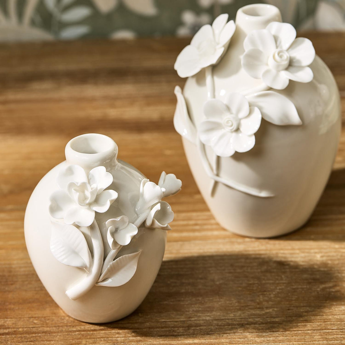 White Mini Sculpted Flower Vases S/6