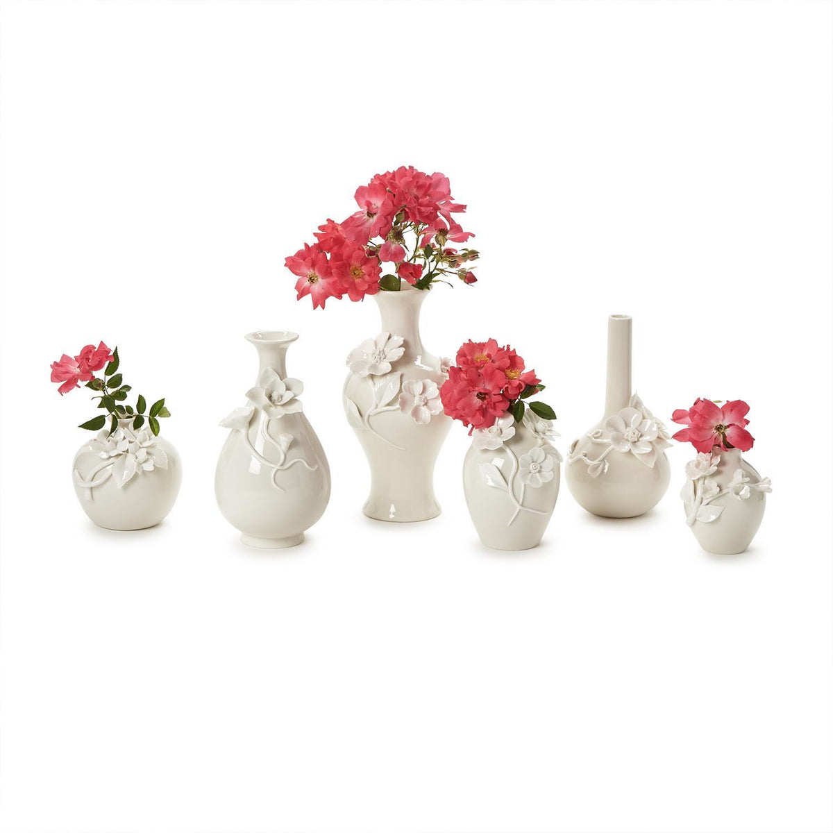 White Mini Sculpted Flower Vases S/6