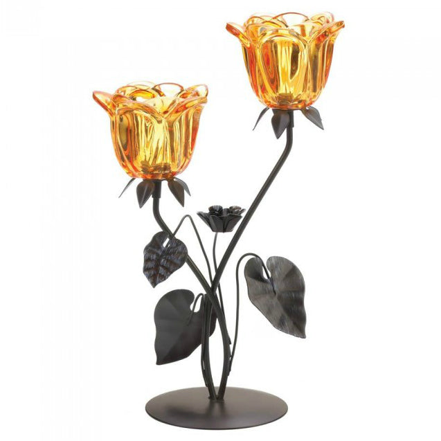 Flower Candle Holder | Amber Flower Candle Holder | AMP&#39;s Market Place