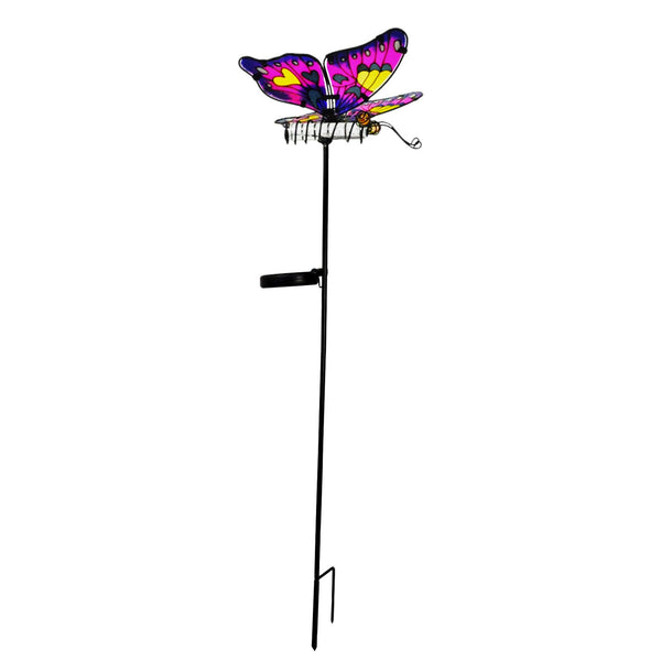 Solar Pink & Blue Butterfly Stake with Color Changing Bar