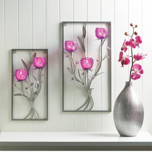 Three Purple Flower Wall Sconce